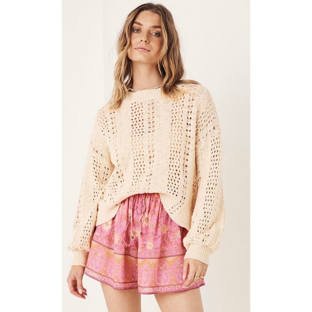 SPELL Road to Paradise Open-Knit Crochet Jumper Oversized Sweater Wheat - Medium